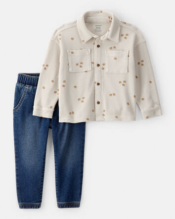 Toddler 2-Piece Acorn Button-Down Shirt & Pull-On Denim Pant Set, 