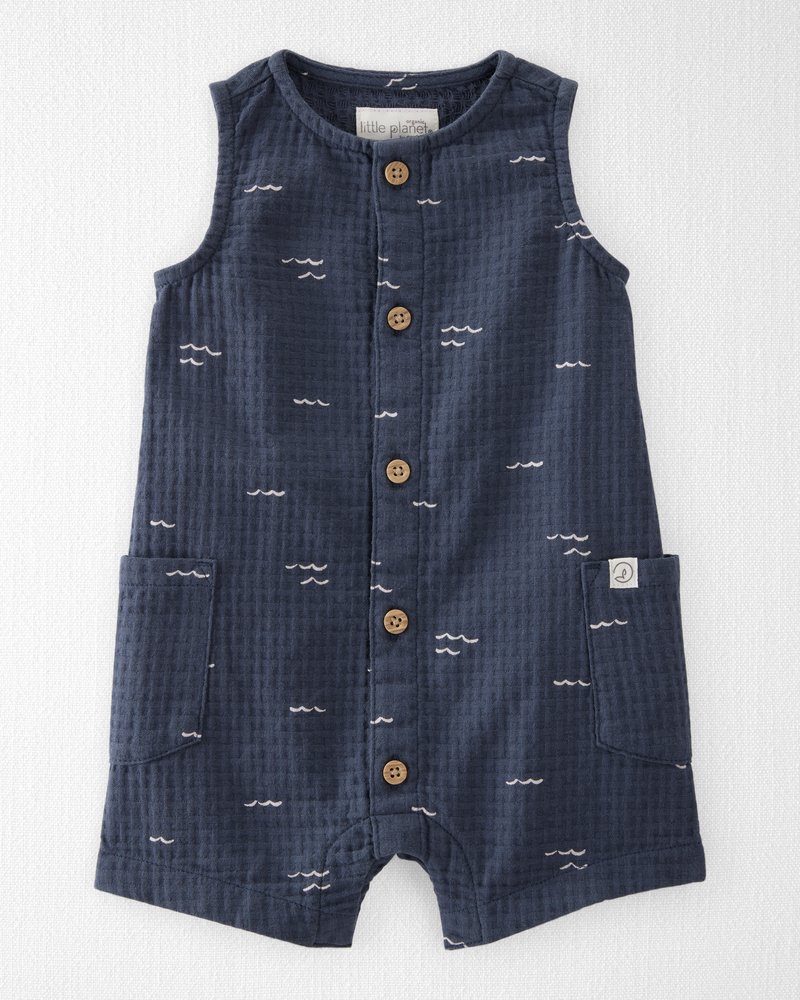 Baby Textured Organic Cotton Romper in Waves, image 1 of 5 slides