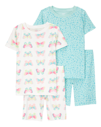 Kid Butterfly Print Snug Fit Cotton 4-Piece Pajamas, 
