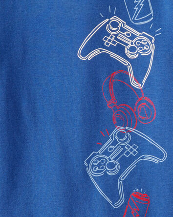 Boys Gaming Print 100% Cotton Long-Sleeve 4-Piece Pajamas - Blue, 