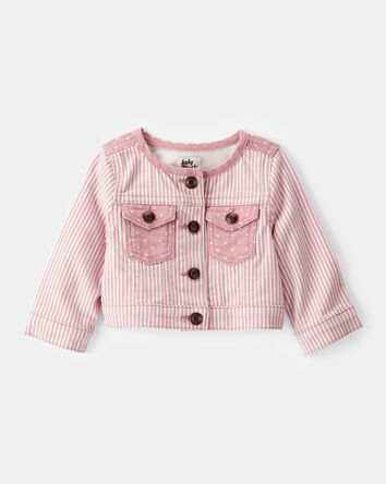 Baby Vintage Inspired Twill Striped Cropped Jacket -  Pink, 