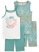 Green - Kid 4-Piece Mermaid 100% Snug Fit Cotton Pajamas