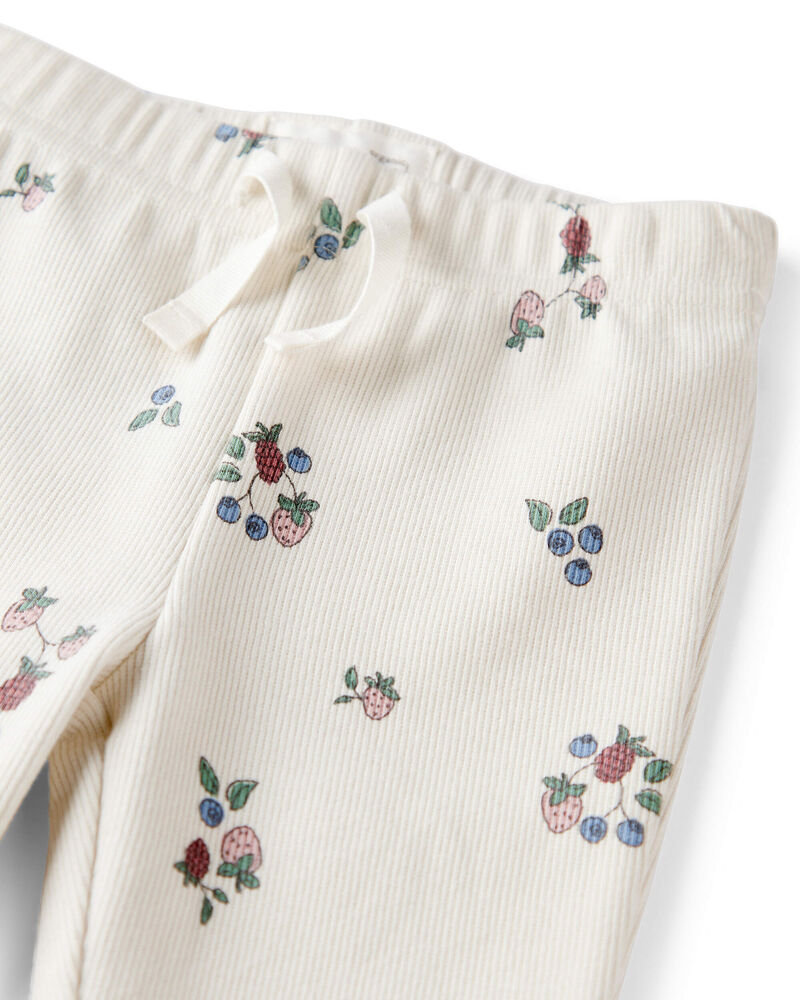 Baby Girl Organic Cotton Ribbed Knit Pants in Berry Blossom Print, image 3 of 6 slides