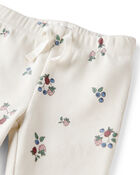 Baby Girl Organic Cotton Ribbed Knit Pants in Berry Blossom Print, image 3 of 6 slides