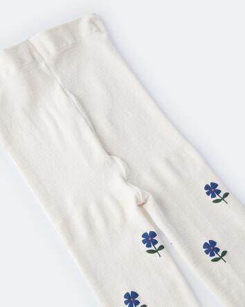 Toddler Girl Floral Nylon Tights - Cream/Blue, 