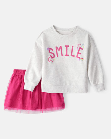 Toddler Girl Smile Long-Sleeve Top & Tulle Skirt Set - Grey/Pink, 