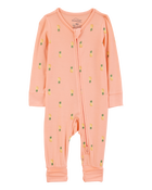 Baby Girl Pineapple Print 2-Way Zip PurelySoft Convertible Foot Sleep & Play Pajamas - Coral, image 1 of 7 slides