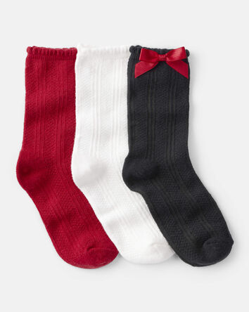 Girls 3-Pack Christmas Bow Crew Socks, 