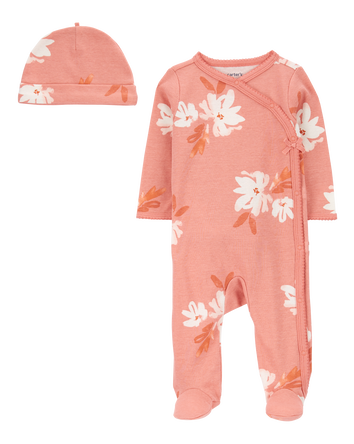 Baby 2-Piece Floral Sleep & Play Pajamas and Cap Set, 