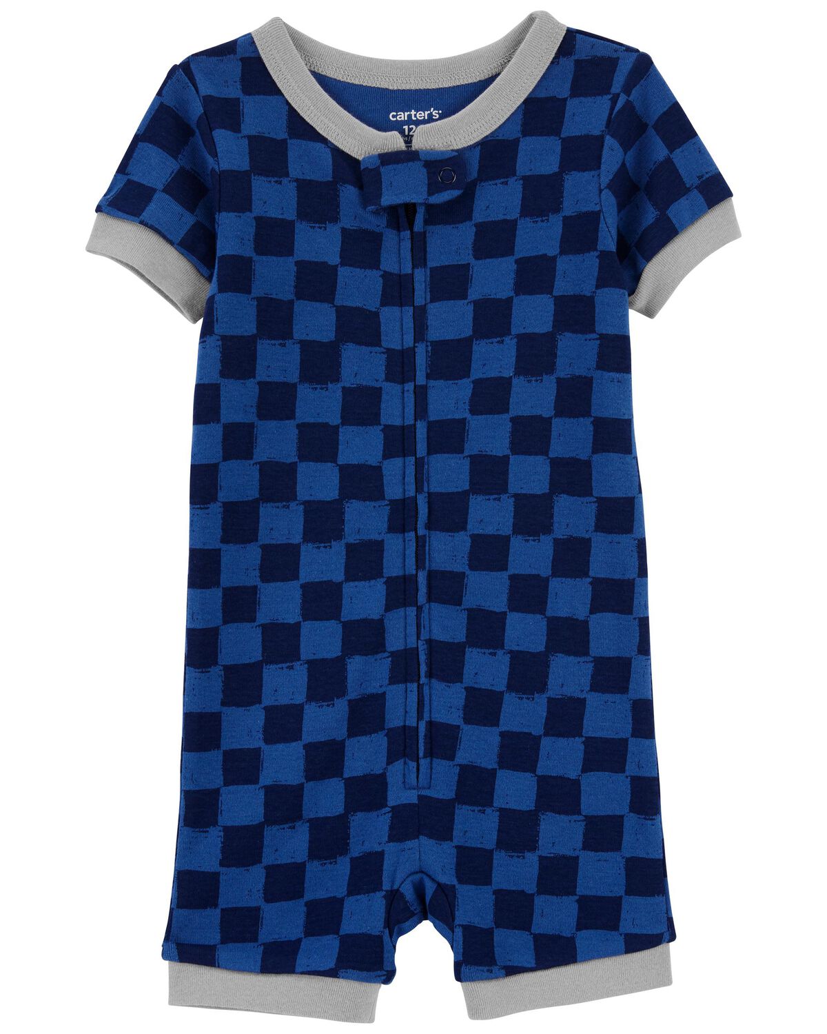 Black/Blue Baby 1Piece Checkered 100 Snug Fit Cotton Romper Pajamas