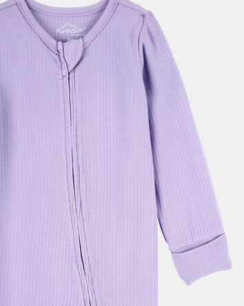 Baby Girl Solid 2-Way Zip PurelySoft Sleep & Play Pajamas - Purple, 
