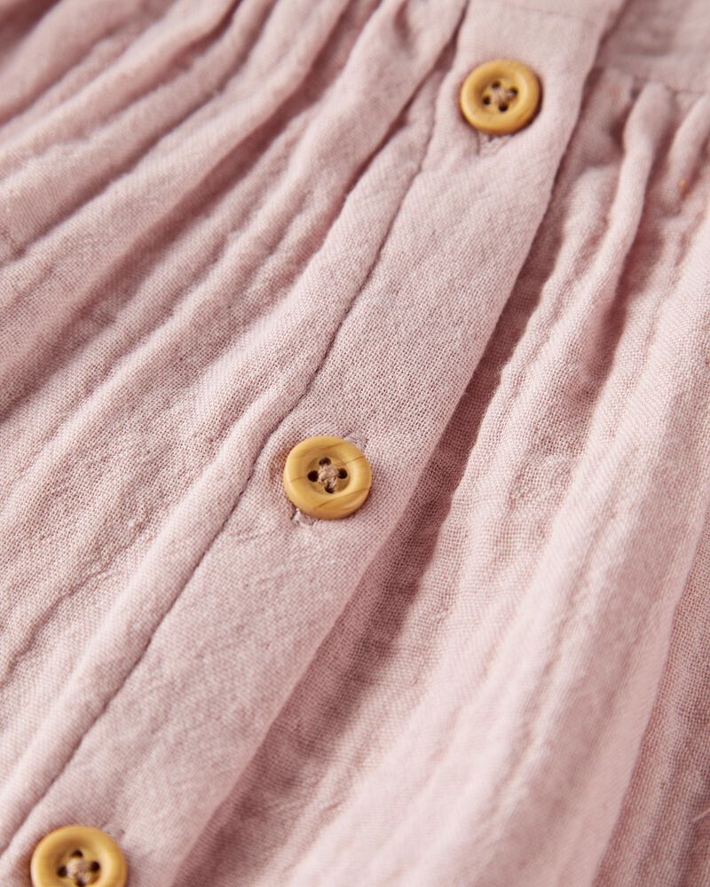 Toddler Organic Cotton Gauze Button-Front Top in Perfect Pink, image 2 of 4 slides