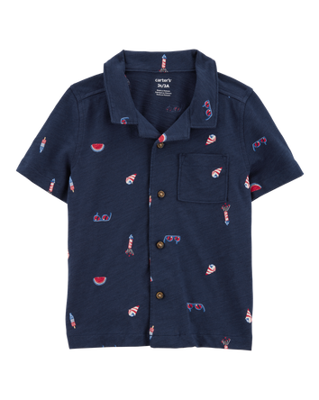 Toddler 4th Of July Icons Button-Down Shirt, 