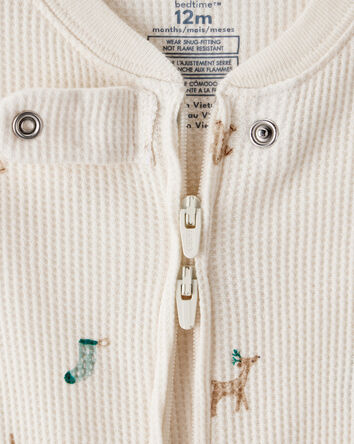 Baby Mini Christmas Cotton Long-Sleeve Snug Fit 1-Piece Pajamas - White, 