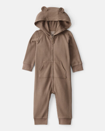 Baby Boy Bear Long-Sleeve Jumpsuit - Brown, 