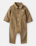 Baby Boy Canvas Long-Sleeve Jumpsuit - Brown, image 1 of 5 slides