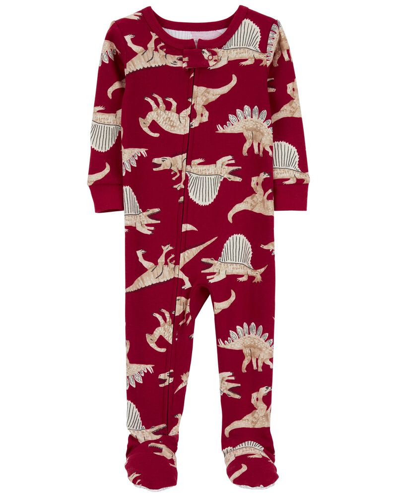 Toddler 1-Piece Dinosaur 100% Snug Fit Cotton Footie Pajamas, image 1 of 3 slides