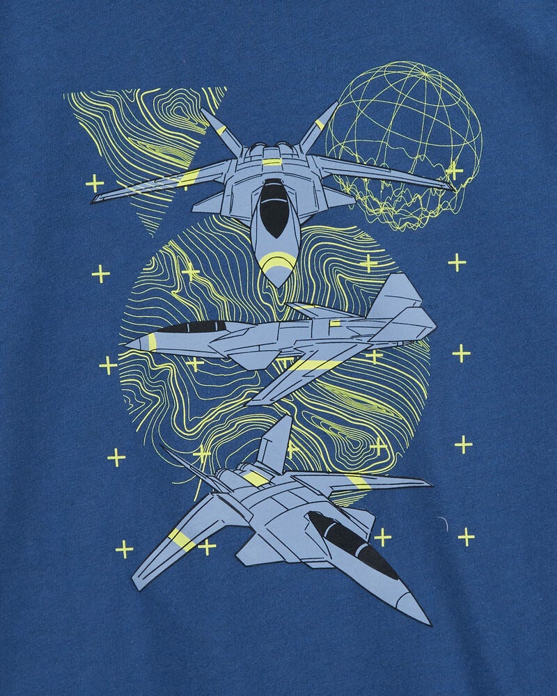 Kid Fighter Plane Short-Sleeve Graphic Tee - Blue, image 2 of 3 slides