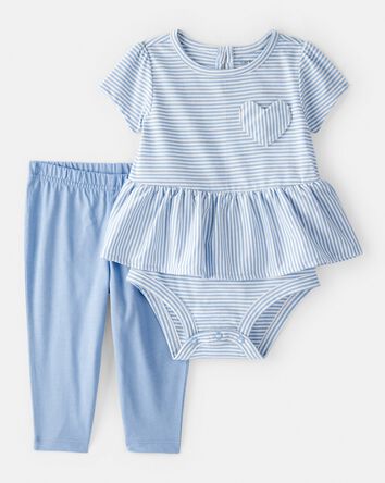 Baby Girl Stripe Bodysuit & Pant Set - Blue, 