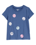 Toddler Smiley-Print Short-Sleeve Graphic Tee - Navy, image 1 of 3 slides