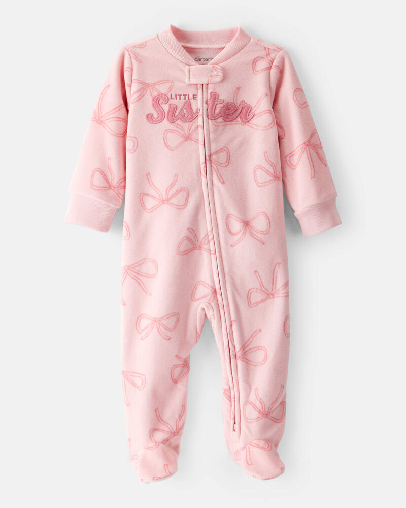Baby Girl Bow Print Loose Fit Long-Sleeve Sleep & Play - Pink, image 1 of 4 slides