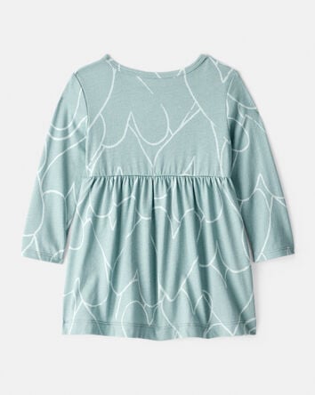 Baby Girl Heart Print Long Sleeve Cotton Dress - Green, 