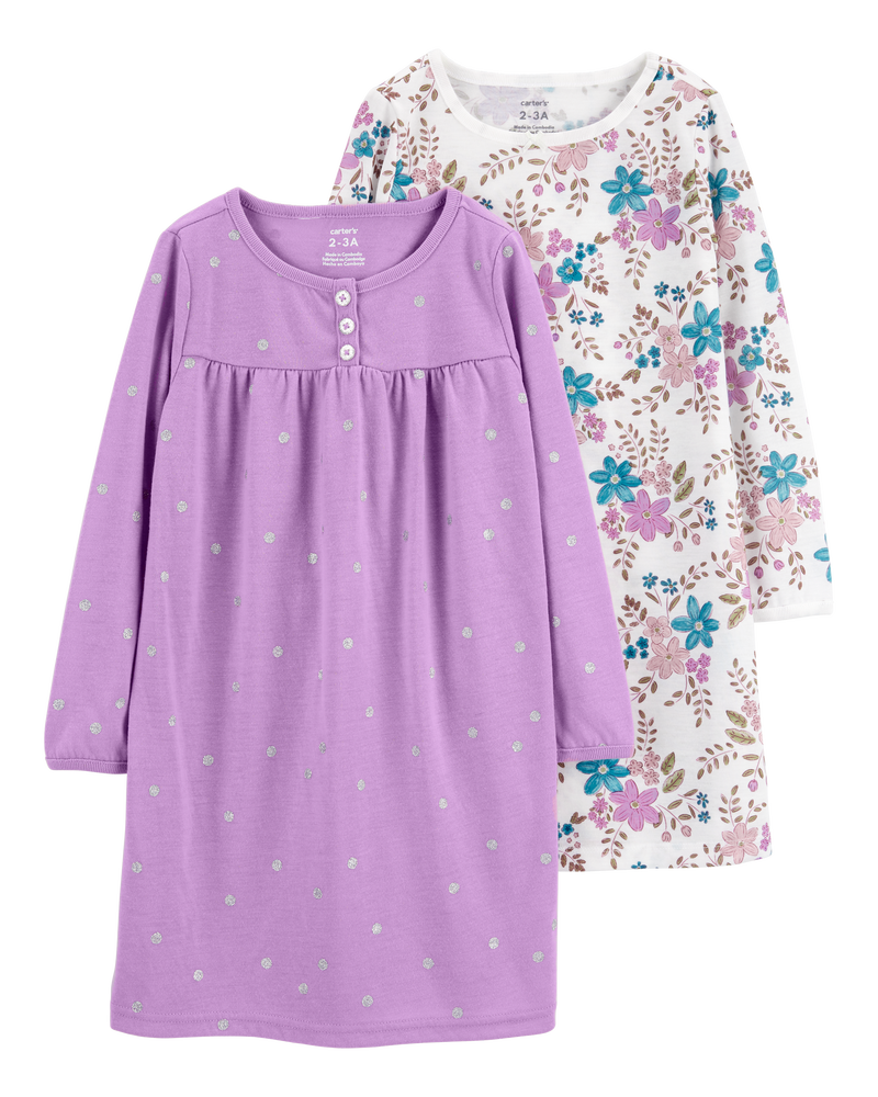 Kid 2-Pack Floral Nightgowns, image 1 of 4 slides