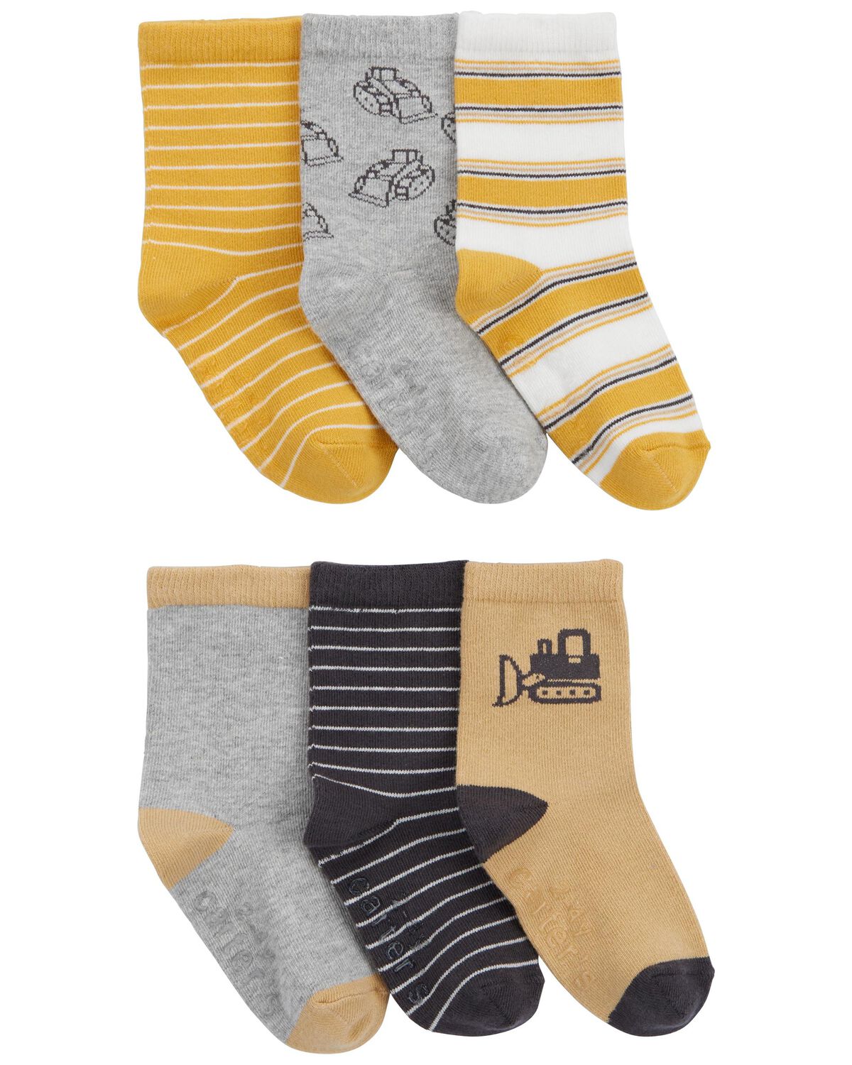 Grey/Yellow Toddler 6Pack Construction Socks
