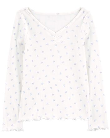 Kid Butterfly Print Ribbed Top, 