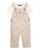 Baby 2-Piece Anchor Tee & Overall Set - Tan/Ivory, image 1 of 6 slides