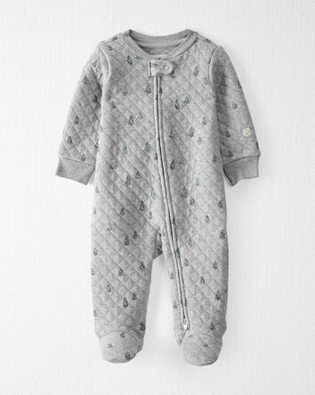 Baby Quilted Double Knit Sleep & Play Pajamas Made with Organic Cotton in Evergreen Trees, 