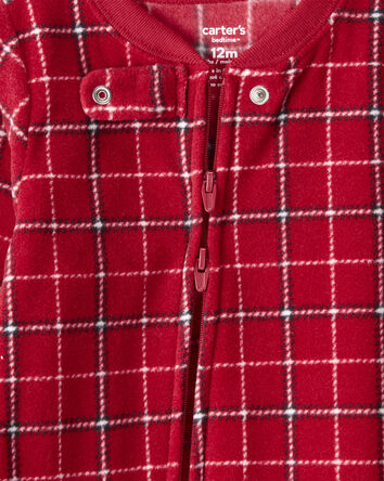 Toddler Boy Plaid Print Fleece Long-Sleeve Loose Fit 1-Piece Pajamas - Red, 