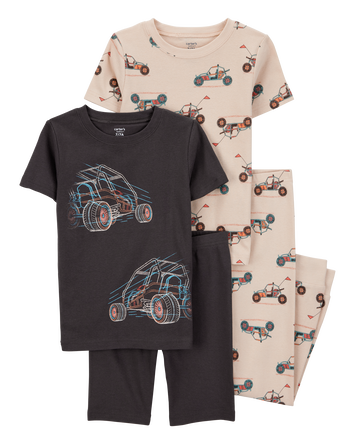 Kid 4-Piece Race Car 100% Snug Fit Cotton Pajamas, 