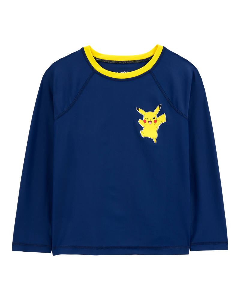 Kid Pokémon™ Pikachu Long-Sleeve Rashguard Swim Top - Navy, image 1 of 2 slides