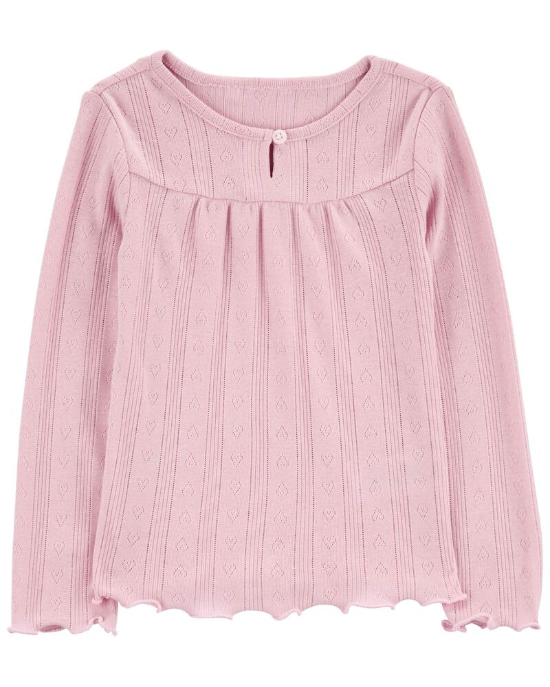 Toddler Lettuce Hem Heart Pointelle Top, image 1 of 3 slides