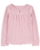 Toddler Lettuce Hem Heart Pointelle Top, image 1 of 3 slides