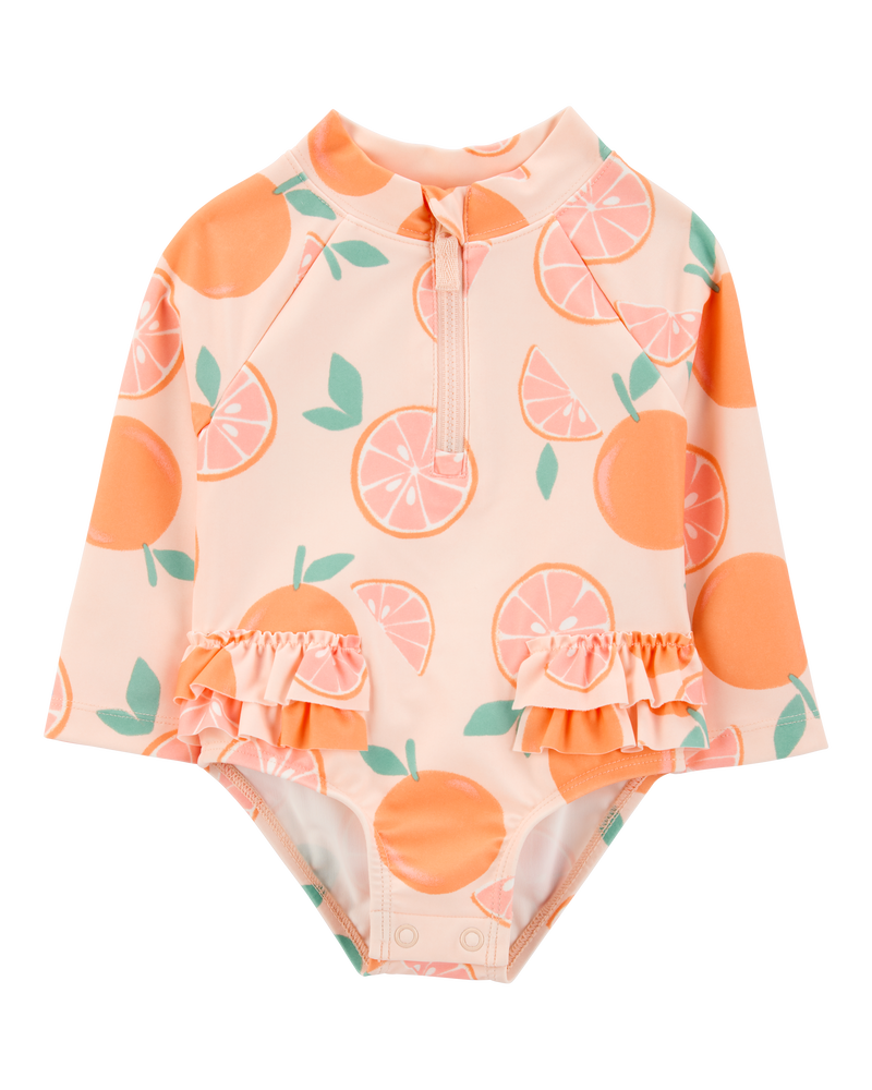 Baby Girl 1-Piece Orange Slice Long-Sleeve Rashguard Swimsuit, image 1 of 5 slides