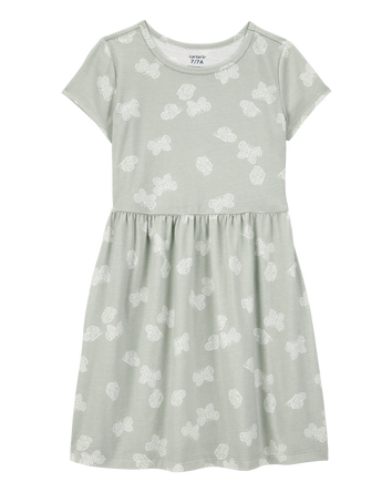 Girls Floral Short-Sleeve Dress - Green, 