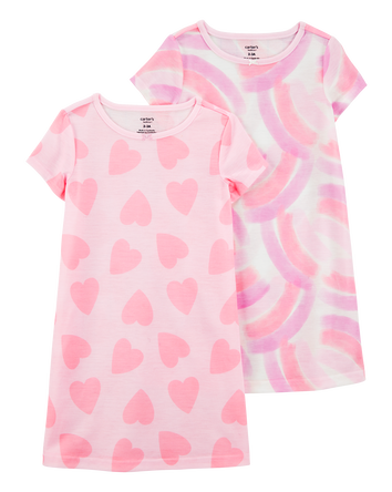 Girls 2-Pack Rainbow Hearts Nightgowns, 