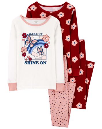 Kid 4-Piece Floral 100% Snug Fit Cotton Pajamas, 