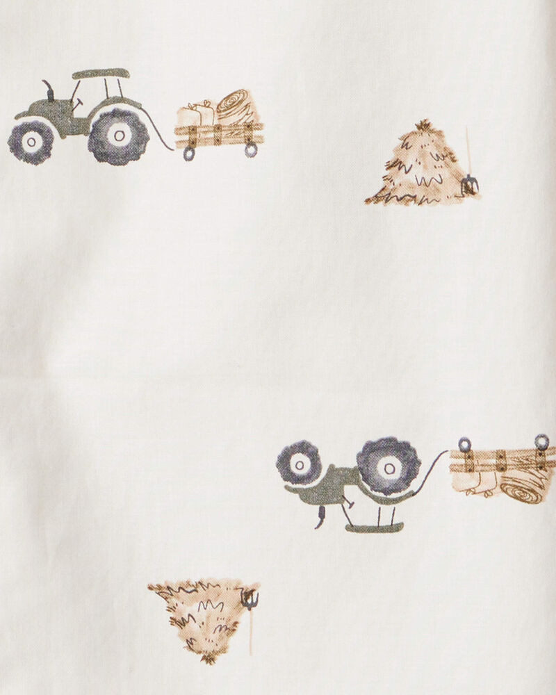 Toddler Boy Tractor Print Cotton Long-Sleeve Button Down Shirt - White, image 2 of 3 slides