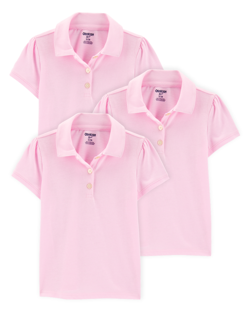 Toddler 3-Pack Pique Uniform Polo Shirts - Pink, image 1 of 3 slides