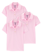Toddler 3-Pack Pique Uniform Polo Shirts - Pink, image 1 of 3 slides