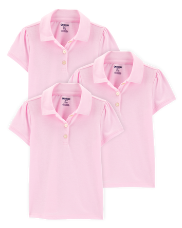 Toddler 3-Pack Pique Uniform Polo Shirts - Pink, 