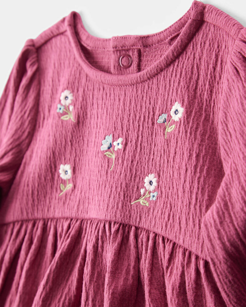 Baby Embroidered Floral Bodysuit Dress - Pink, image 3 of 5 slides