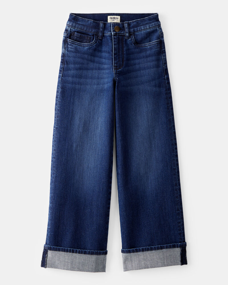 Kid Rigid Mid Rise Cuffed Wide Leg Jeans - Dark Wash, image 1 of 4 slides