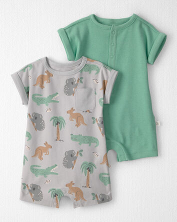 Baby 2-Pack Organic Cotton Rompers in Aussie Friends, 