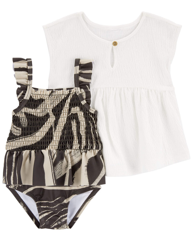 Baby 2-Piece Zebra 1-Piece Swimsuit & Cover-Up Set, image 1 of 4 slides