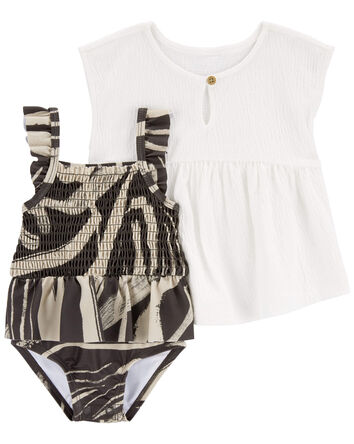 Baby 2-Piece Zebra 1-Piece Swimsuit & Cover-Up Set, 