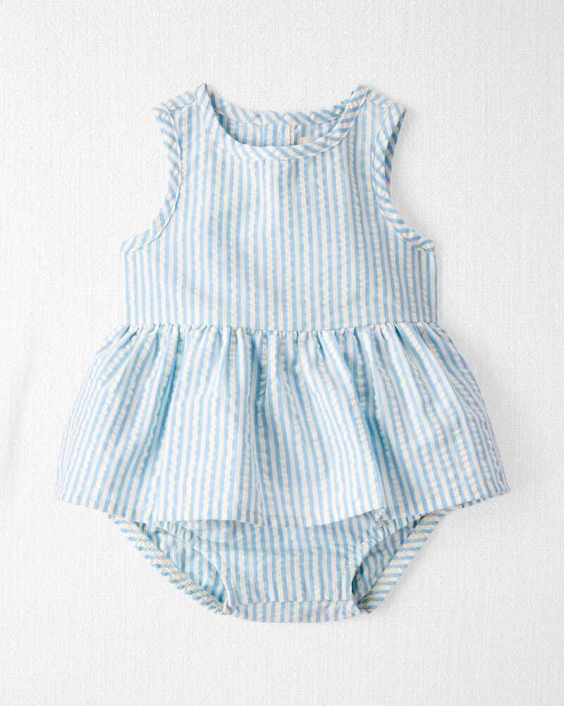 Baby Seersucker Ruffle Sunsuit Made with Organic Cotton, image 1 of 4 slides